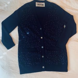 Libertine 100 cashmere navy blue crystal embellished cardigan sweater large euc